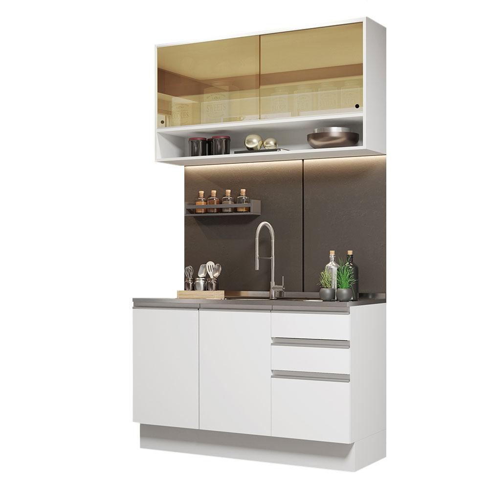 Foto 2 pulgar | Cocina Integral Madesa Glamy GRGL12000509 color Blanco 120 CM con Mesón de Acero