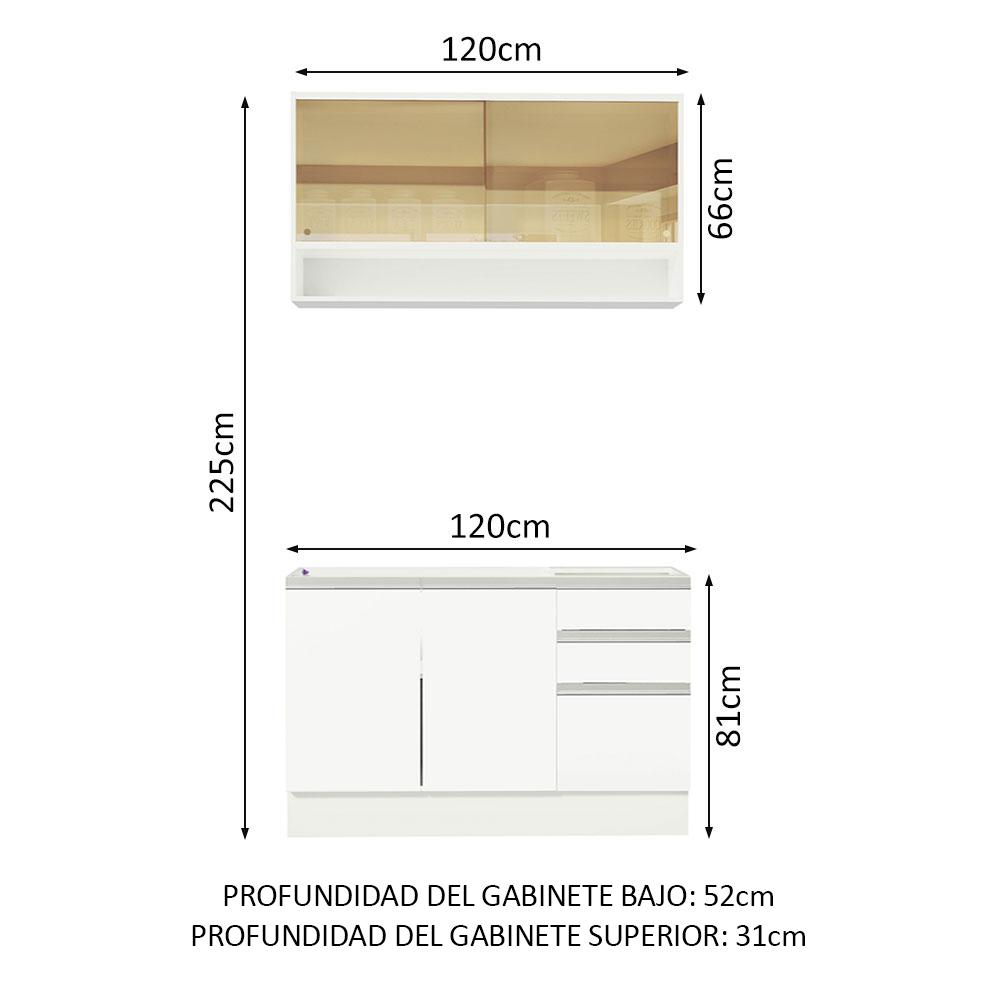 Foto 4 pulgar | Cocina Integral Madesa Glamy GRGL12000509 color Blanco 120 CM con Mesón de Acero