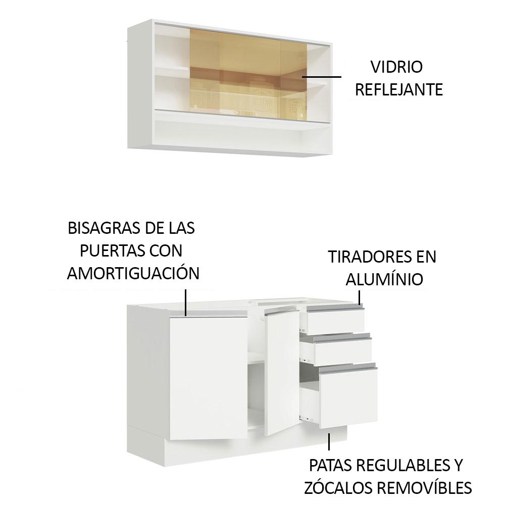 Foto 4 | Cocina Integral Madesa Glamy GRGL12000509 color Blanco 120 CM con Mesón de Acero