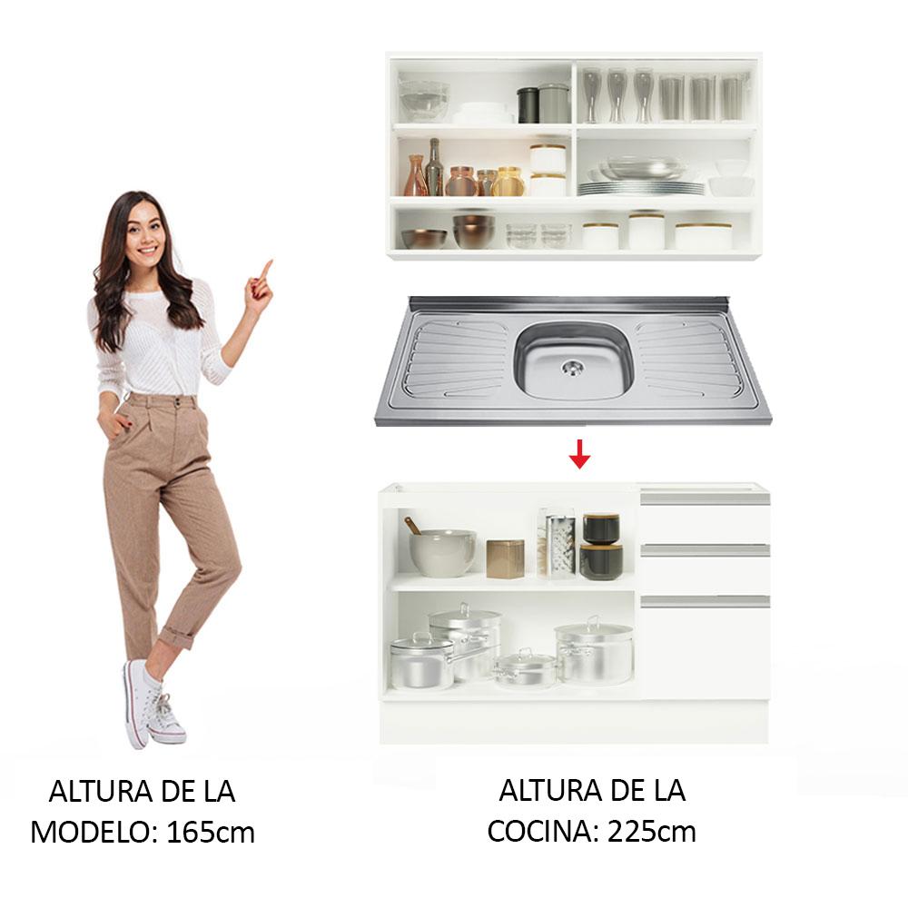 Foto 6 pulgar | Cocina Integral Madesa Glamy GRGL12000509 color Blanco 120 CM con Mesón de Acero