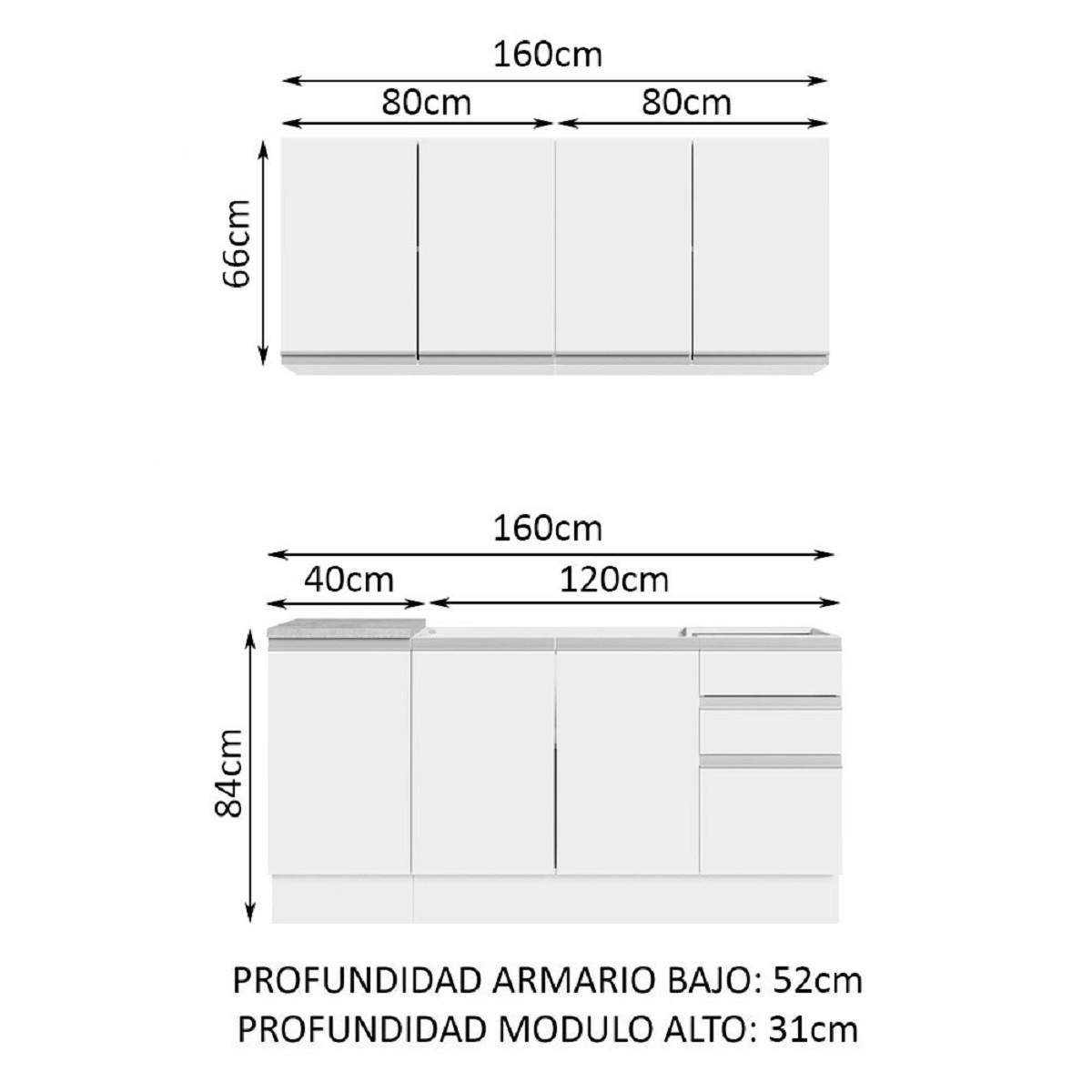 Foto 4 pulgar | Cocina Integral Madesa Glamy Blanca 160 CM sin Mesón de Acero