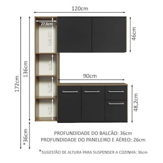 Foto 4 | Mueble de Cocina Compacto Madesa Marrón y Negro Easy