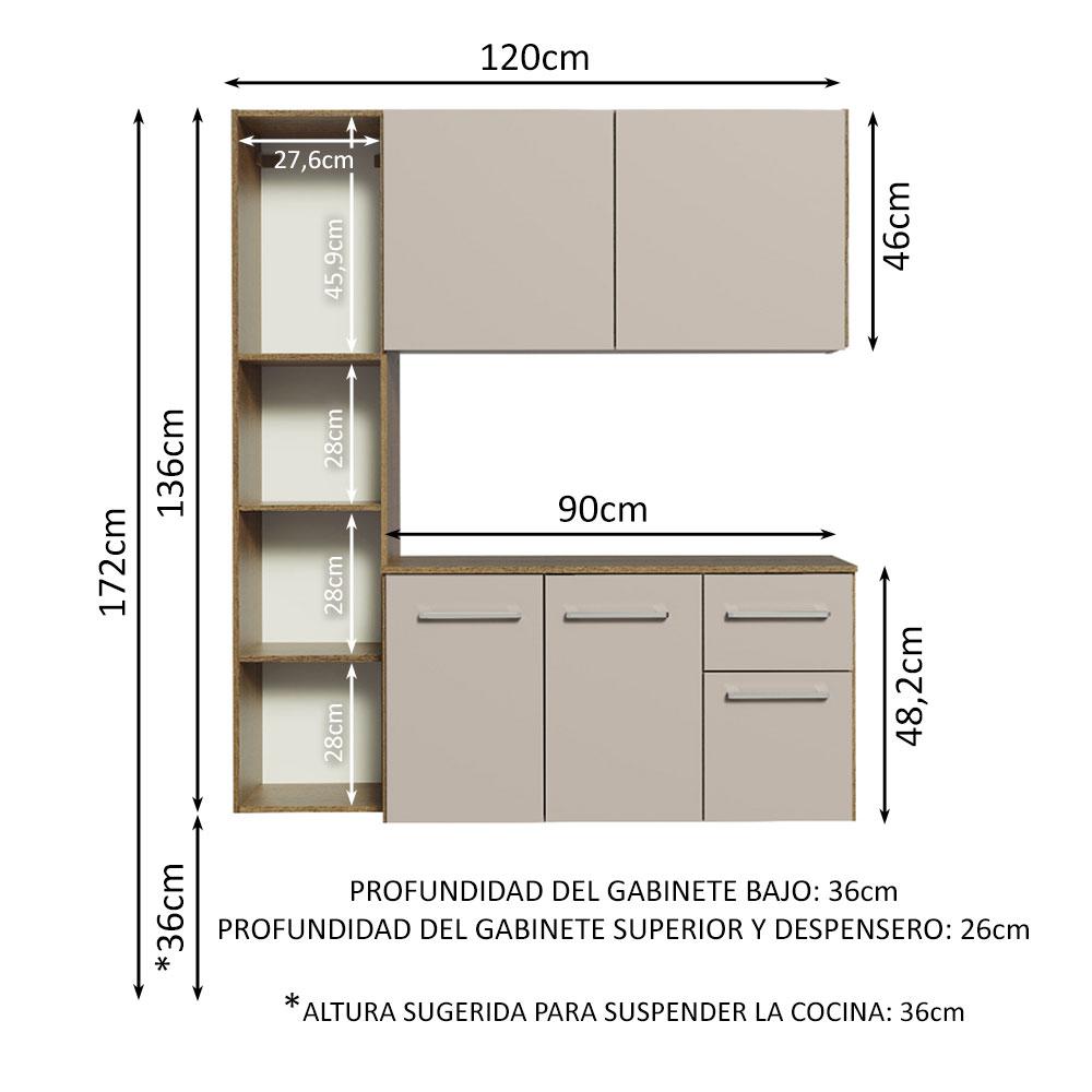 Foto 4 pulgar | Mueble De Cocina Compacto 120cm Marron/crema Easy Madesa