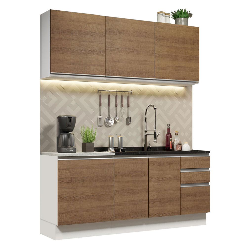 Cocina Integral Madesa Glamy Marrón 180 cm con Mesón de Acero