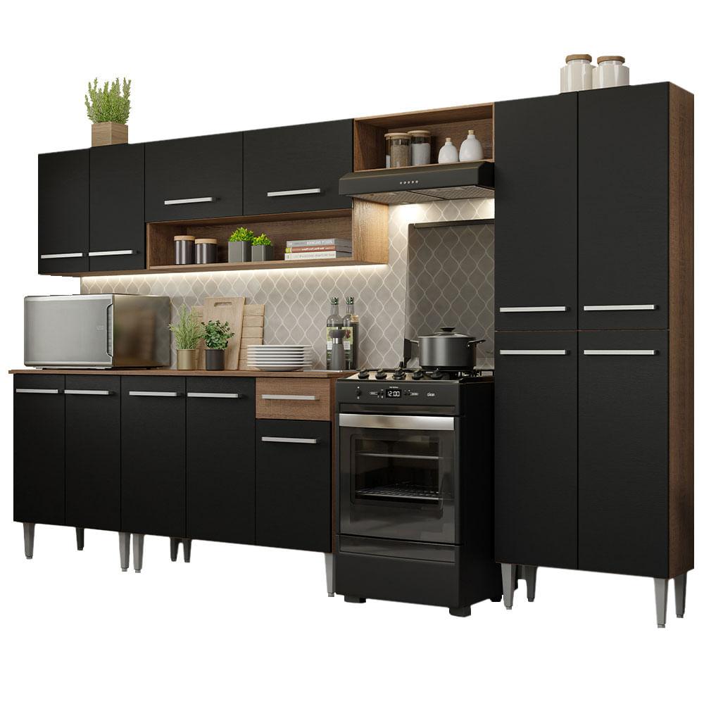 Cocina Integral 293cm Marrón/negro Emilly Madesa 01