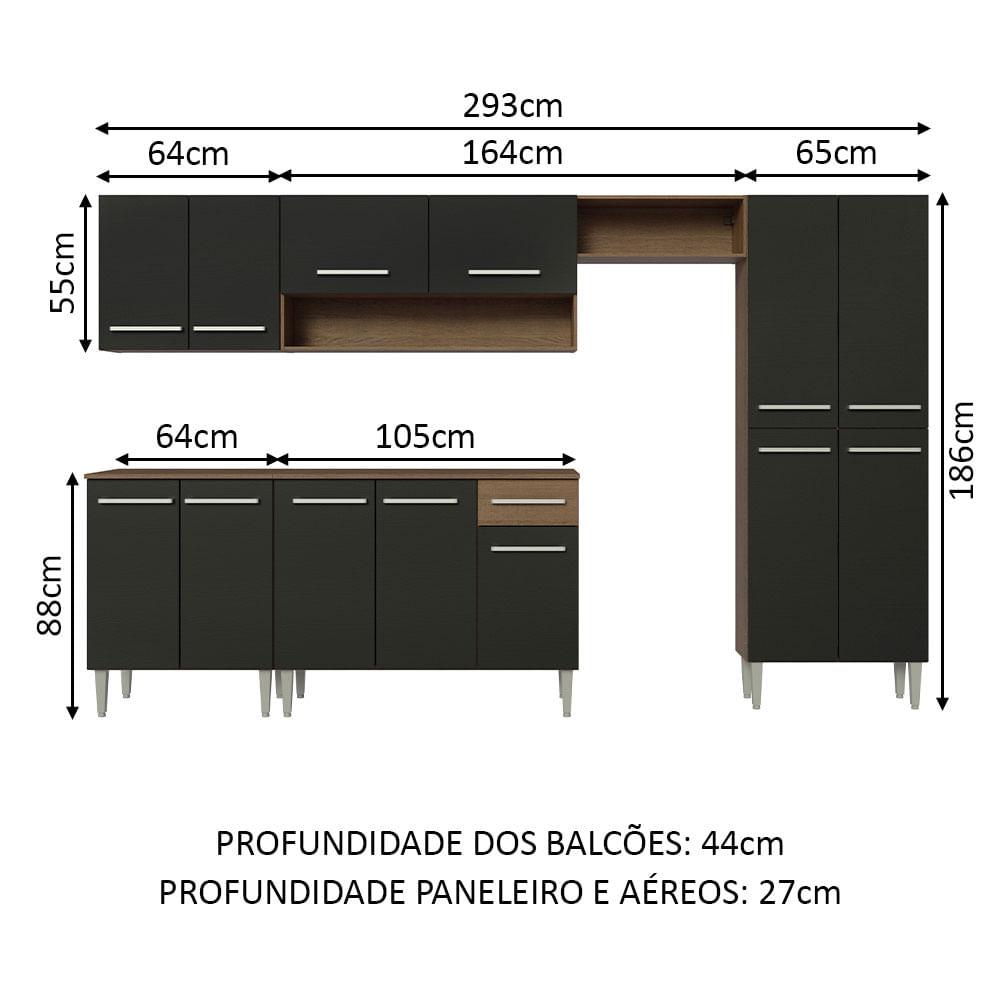 Foto 4 pulgar | Cocina Integral 293cm Marrón/negro Emilly Madesa 01