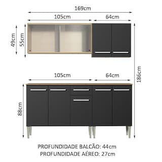 Foto 3 | Cocina Integral 169cm Marrón/negro Emilly Box Madesa 03