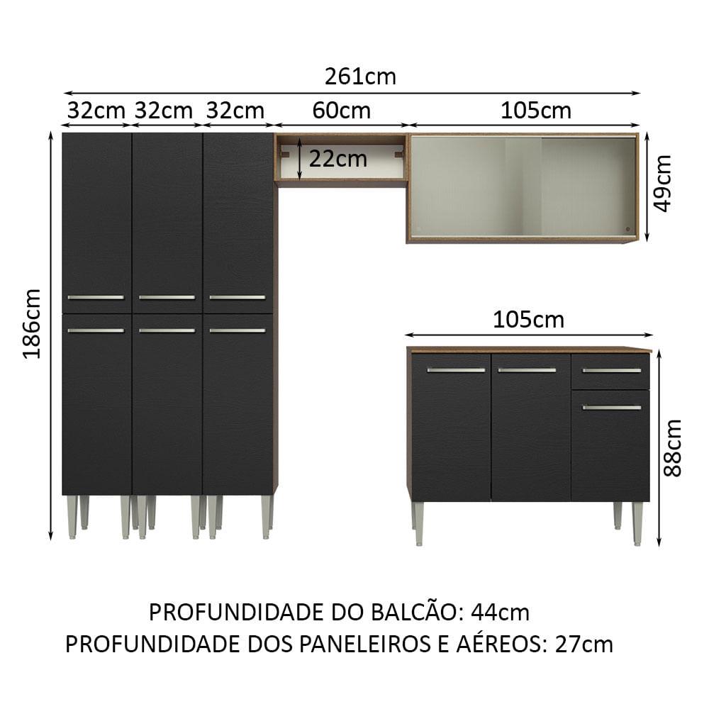 Foto 4 pulgar | Cocina Integral 261cm Marrón/negro Emilly Madesa 03