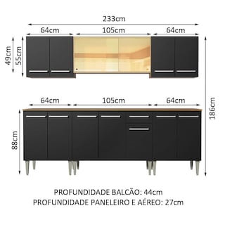 Foto 3 | Cocina Integral 233cm Marrón/negro Emilly Fire Madesa 03