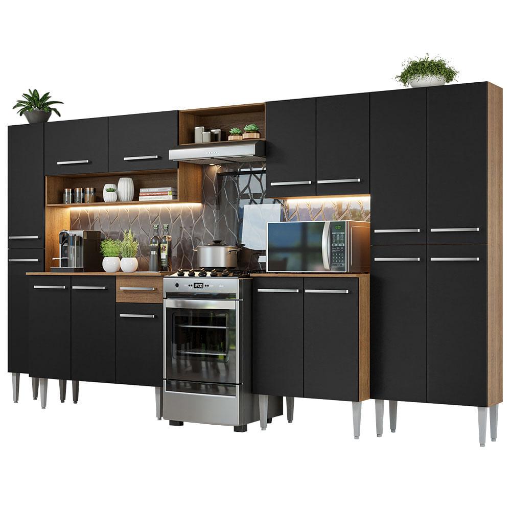 Cocina Integral 325 cm Marrón Negro Emilly Madesa 02