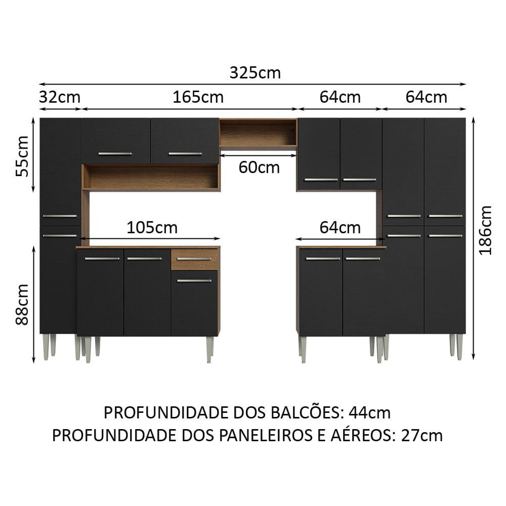 Foto 4 pulgar | Cocina Integral 325 cm Marrón Negro Emilly Madesa 02