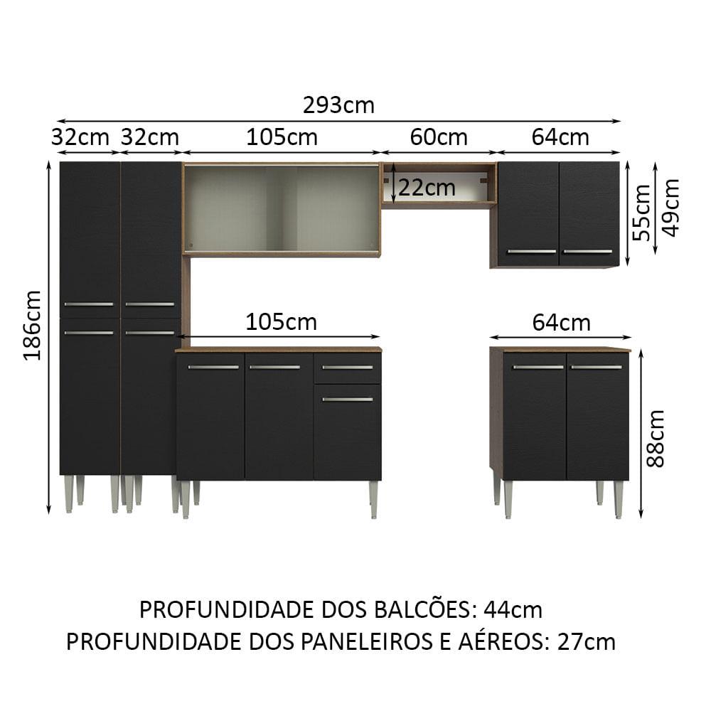 Foto 4 pulgar | Cocina Integral 293cm Marrón/negro Emilly Madesa 04