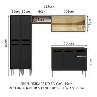 Foto 3 | Cocina Integral 229 cm Emilly Madesa Marrón y Negro 06