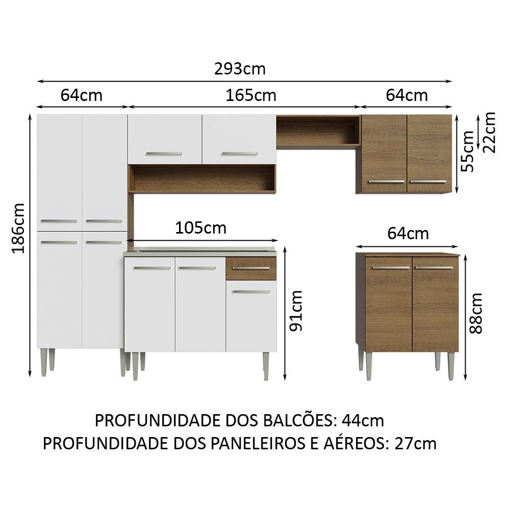 Foto 4 pulgar | Cocina Integral 293cm Con Fregadero Emilly Madesa 08 - Marron/blanco