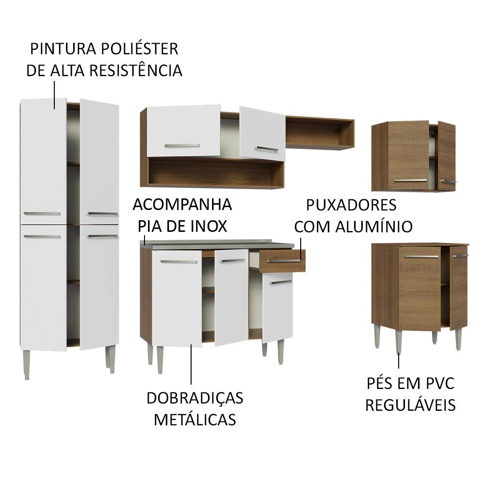 Foto 5 pulgar | Cocina Integral 293cm Con Fregadero Emilly Madesa 08 - Marron/blanco