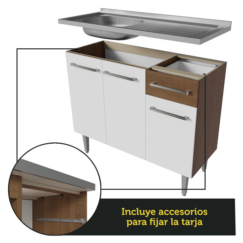 Foto 6 pulgar | Cocina Integral 293cm Con Fregadero Emilly Madesa 08 - Marron/blanco