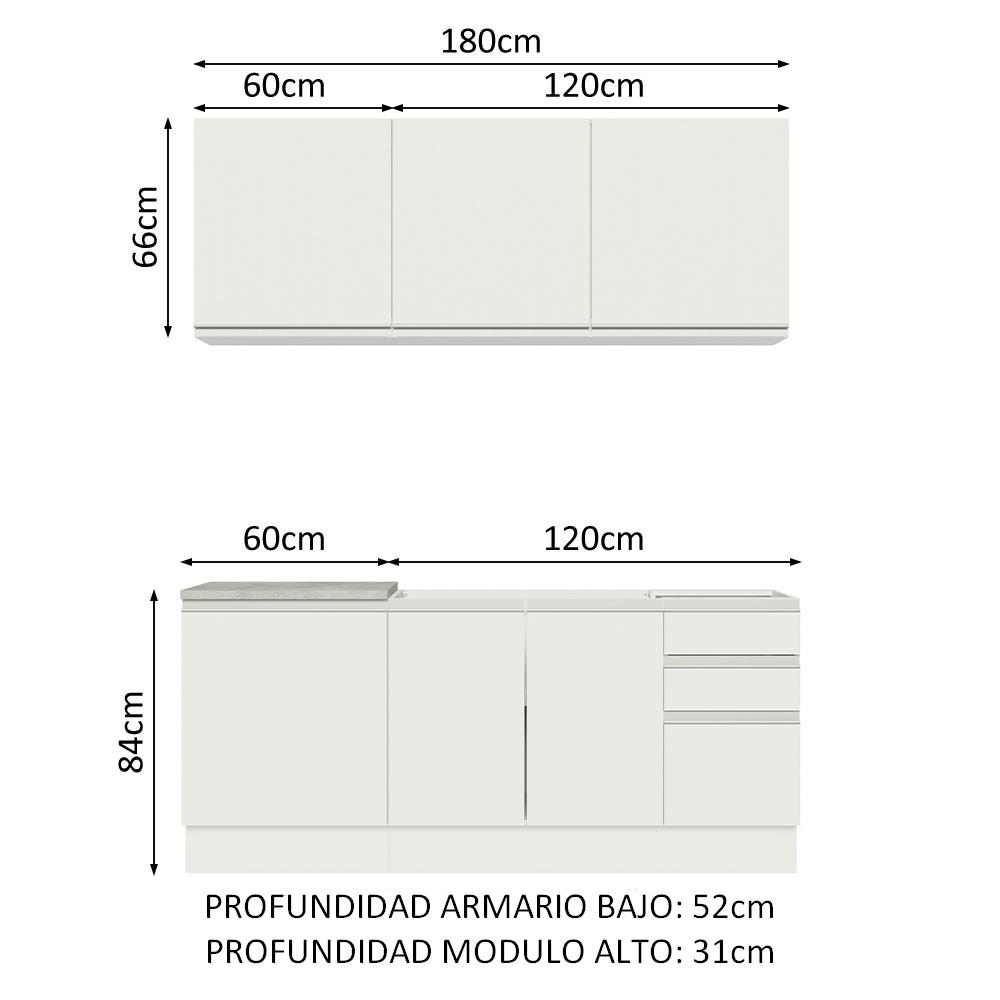 Foto 4 pulgar | Cocina Integral Madesa Glamy Blanca 180 cm sin Mesón de Acero