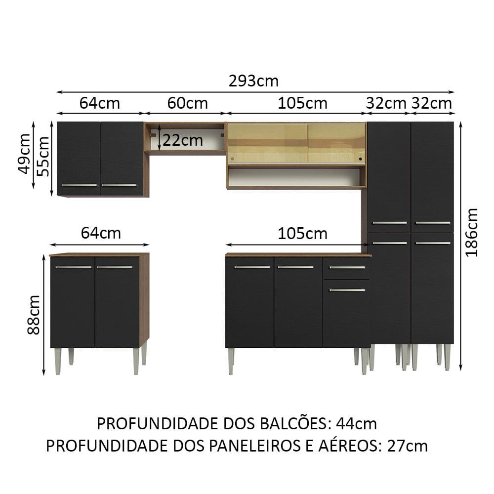 Foto 4 pulgar | Cocina Integral 293cm Marrón/negro Emilly Madesa 03