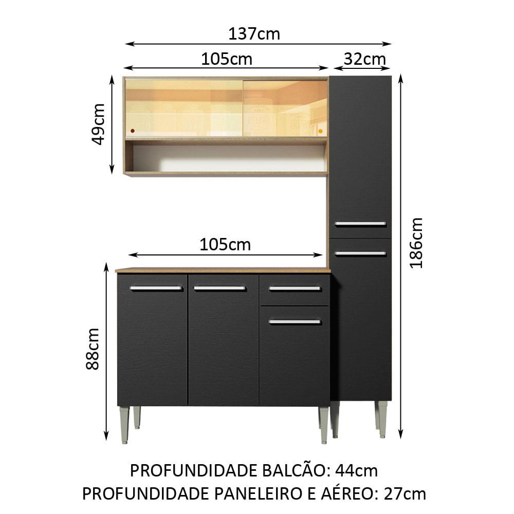 Foto 3 | Cocina Integral 137cm Marrón/negro Emilly Art Madesa 04