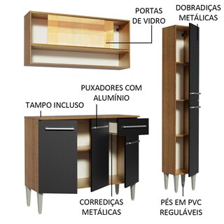 Foto 4 | Cocina Integral 137cm Marrón/negro Emilly Art Madesa 04