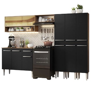 Foto 1 | Cocina Integral Emilly Madesa 261cm Marrón/Negro con Encimera y Puertas Corredizas de Vidrio Reflex