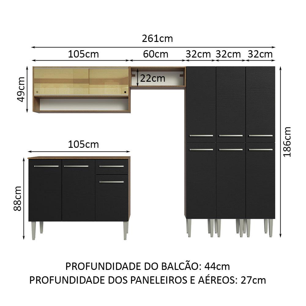 Foto 4 pulgar | Cocina Integral Emilly Madesa 261cm Marrón/Negro con Encimera y Puertas Corredizas de Vidrio Reflex