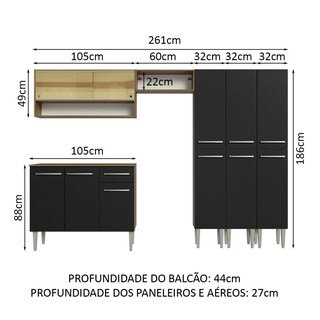 Foto 3 | Cocina Integral Emilly Madesa 261cm Marrón/Negro con Encimera y Puertas Corredizas de Vidrio Reflex