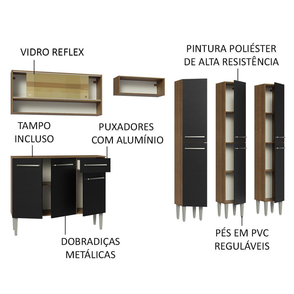 Foto 4 | Cocina Integral Emilly Madesa 261cm Marrón/Negro con Encimera y Puertas Corredizas de Vidrio Reflex