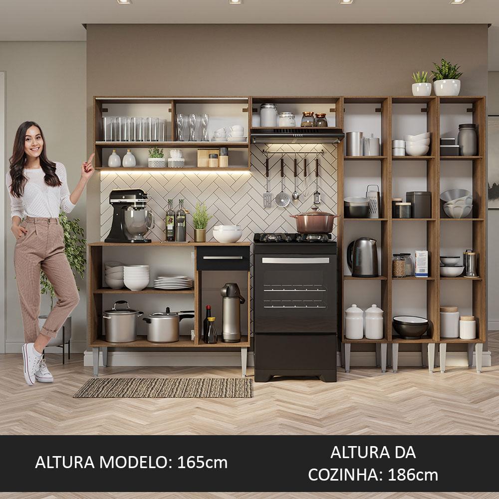 Foto 5 | Cocina Integral Emilly Madesa 261cm Marrón/Negro con Encimera y Puertas Corredizas de Vidrio Reflex