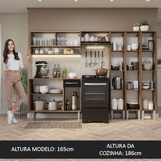 Foto 5 | Cocina Integral Emilly Madesa 261cm Marrón/Negro con Encimera y Puertas Corredizas de Vidrio Reflex