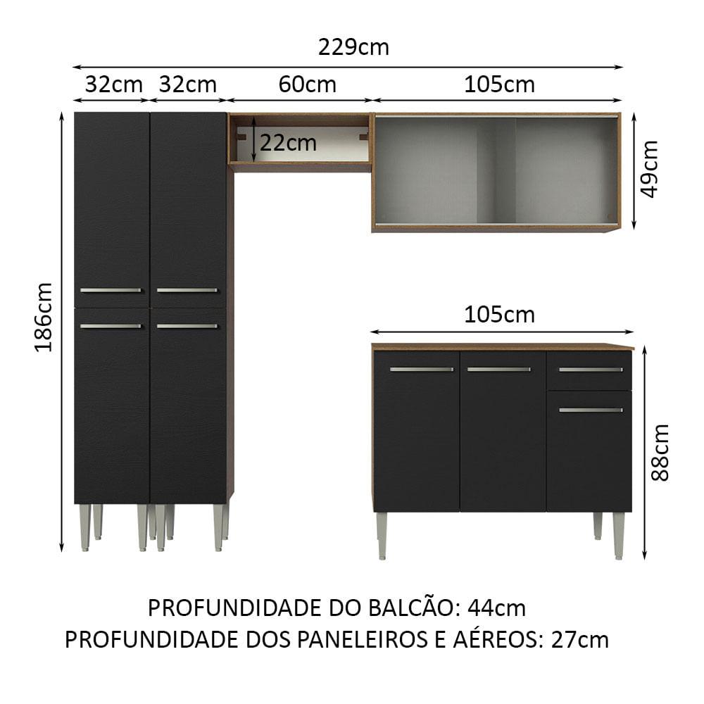 Foto 4 pulgar | Cocina Integral 229cm Marrón/negro Emilly Madesa 05