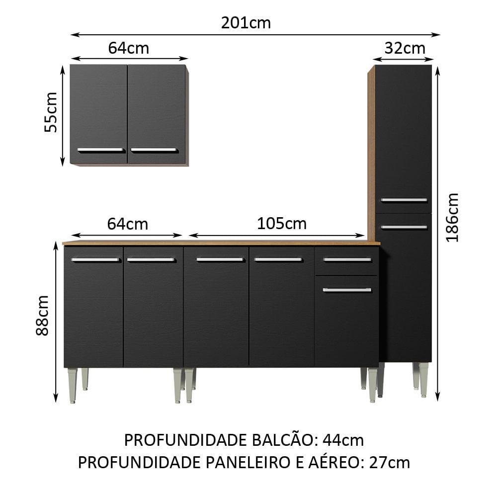 Foto 4 pulgar | Cocina Integral 201cm Marrón/Negro Emilly Sing Madesa 01