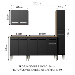 Foto 3 | Cocina Integral 201cm Marrón/Negro Emilly Sing Madesa 01