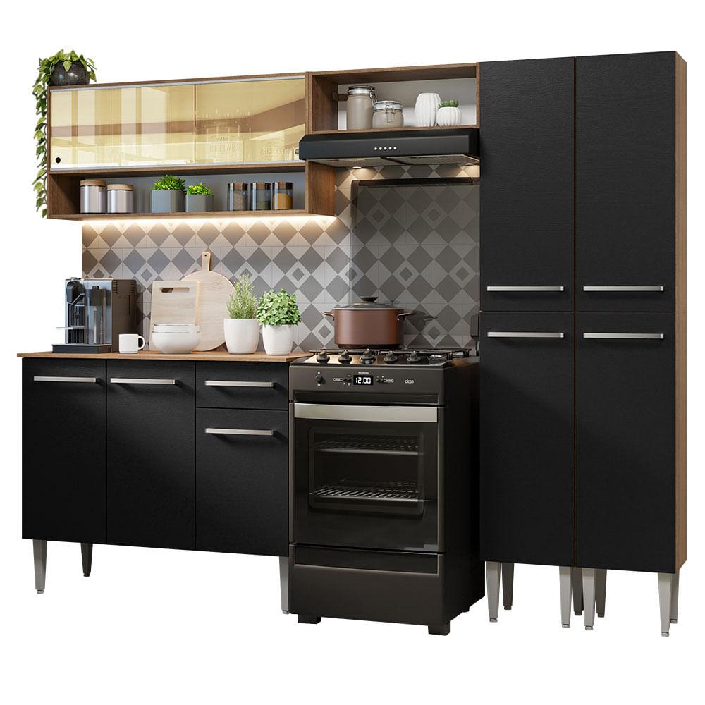 Foto 1 | Cocina Integral Emilly Madesa 229cm Marrón/Negro con Vidrios Reflex