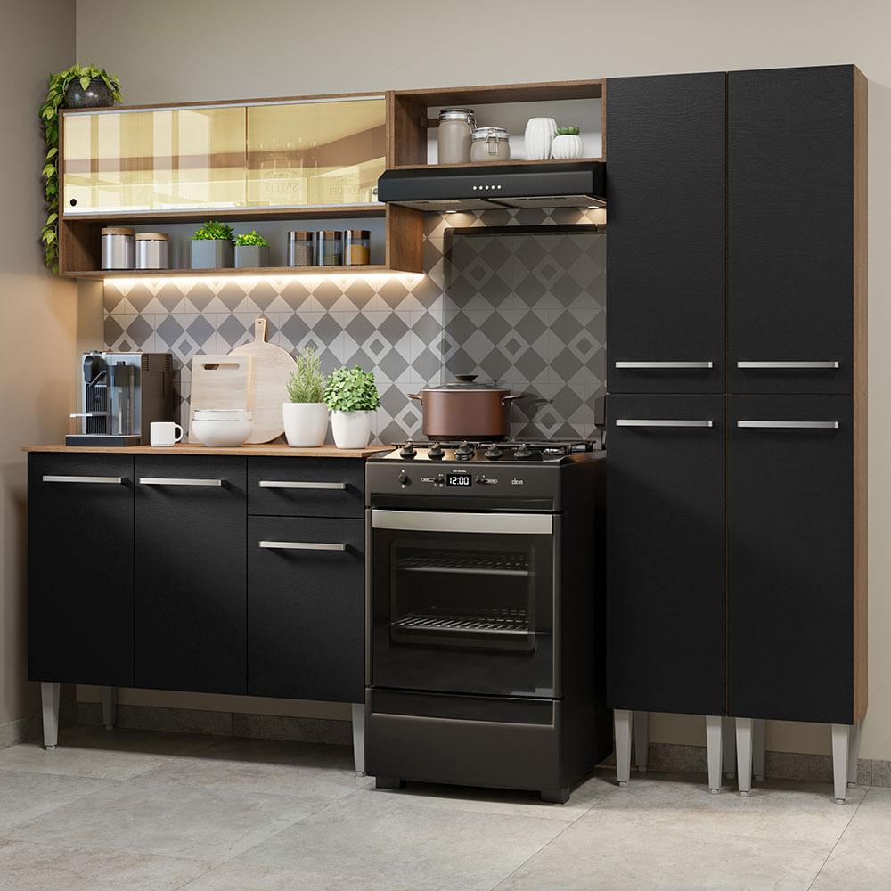 Foto 2 | Cocina Integral Emilly Madesa 229cm Marrón/Negro con Vidrios Reflex