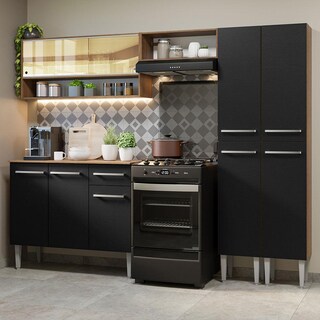 Foto 2 | Cocina Integral Emilly Madesa 229cm Marrón/Negro con Vidrios Reflex