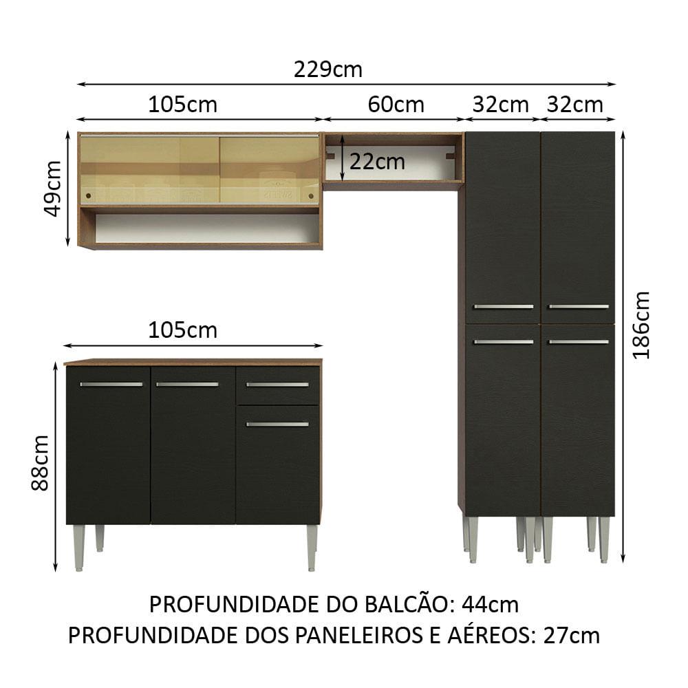 Foto 4 pulgar | Cocina Integral Emilly Madesa 229cm Marrón/Negro con Vidrios Reflex