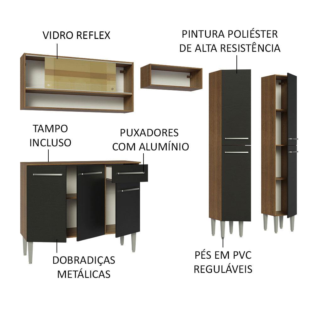 Foto 5 pulgar | Cocina Integral Emilly Madesa 229cm Marrón/Negro con Vidrios Reflex