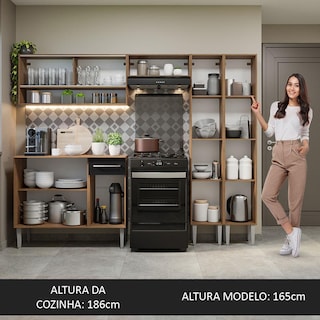 Foto 5 | Cocina Integral Emilly Madesa 229cm Marrón/Negro con Vidrios Reflex