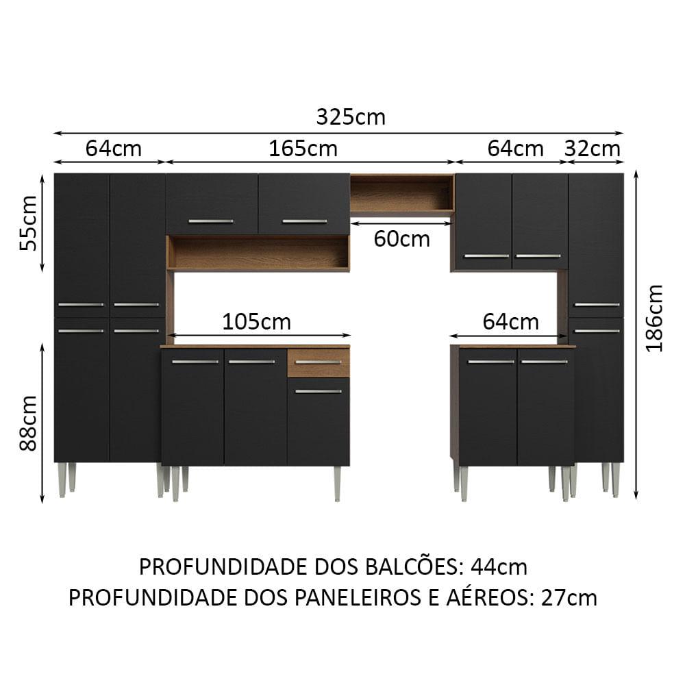 Foto 4 pulgar | Cocina Integral 325cm Negro/marrón Emilly Joy Madesa