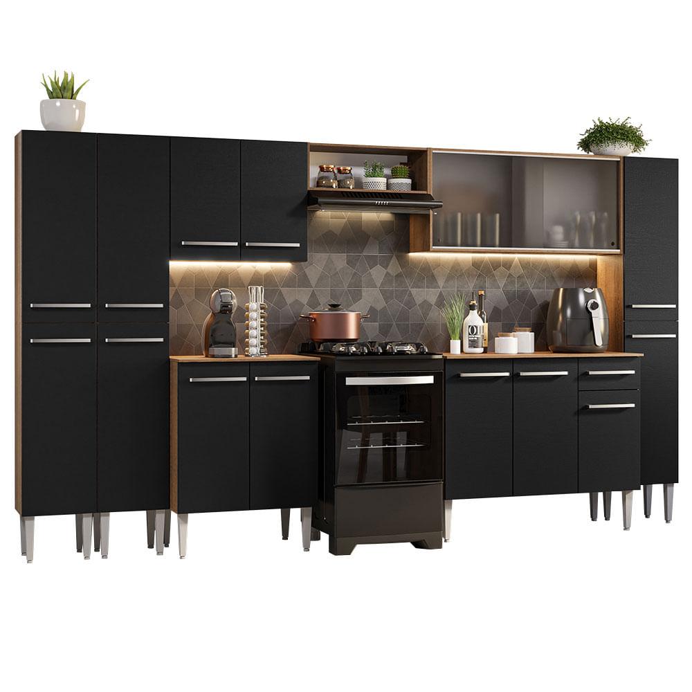 Cocina Integral 325cm Marrón/Negro Emilly Madesa 03