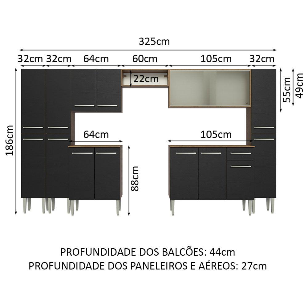 Foto 4 pulgar | Cocina Integral 325cm Marrón/Negro Emilly Madesa 03