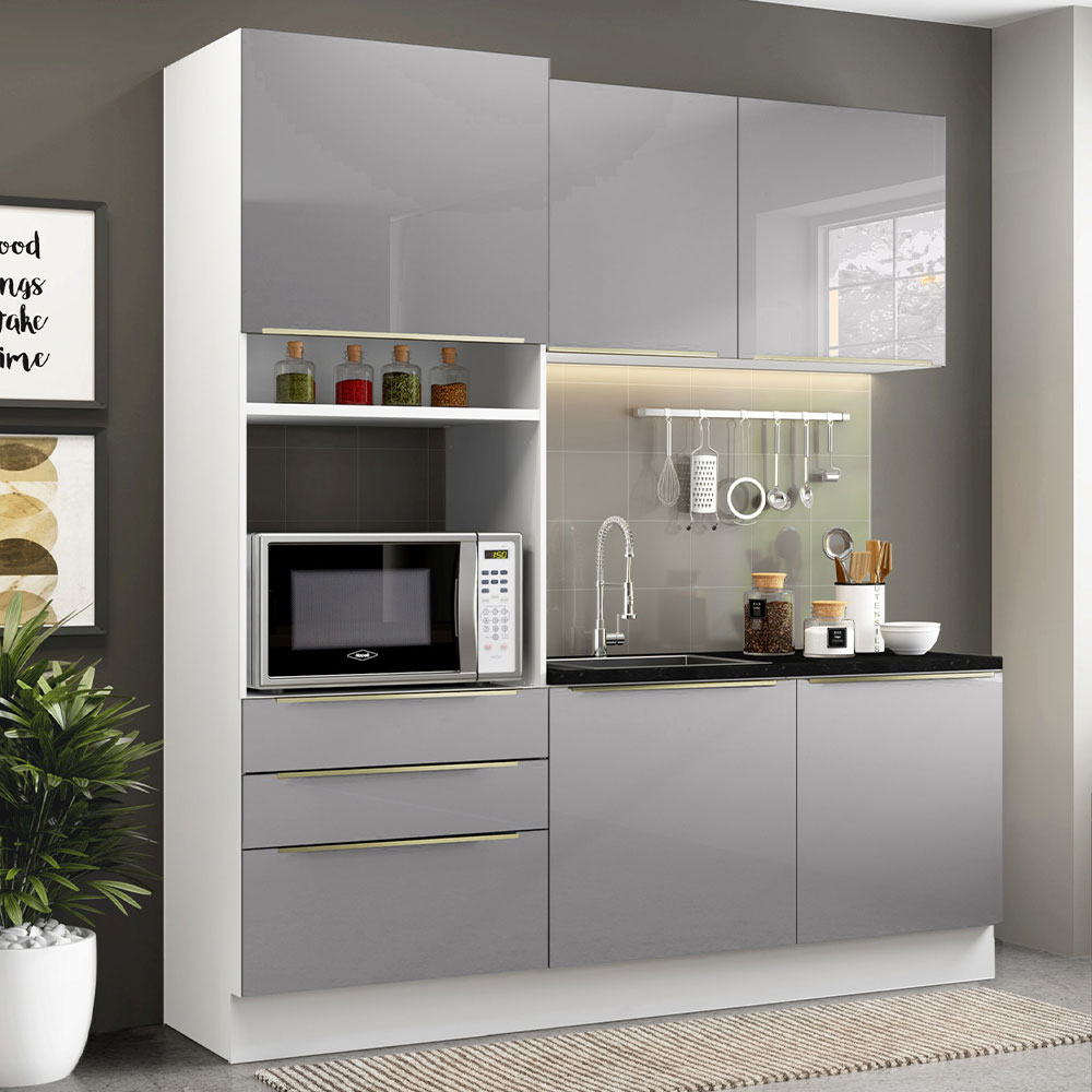 Gabinete de Cocina Madesa Lux Blanco con Vidrio y Tiradores de Aluminio