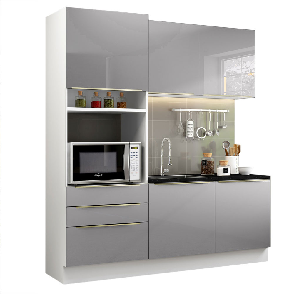 Foto 2 | Gabinete de Cocina Madesa Lux Blanco con Vidrio y Tiradores de Aluminio