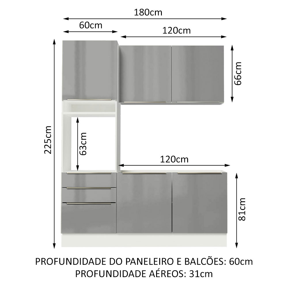 Foto 3 | Gabinete de Cocina Madesa Lux Blanco con Vidrio y Tiradores de Aluminio