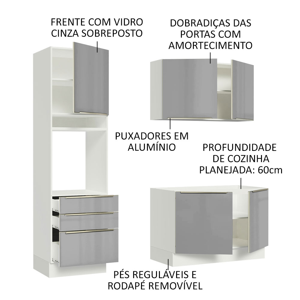 Foto 4 | Gabinete de Cocina Madesa Lux Blanco con Vidrio y Tiradores de Aluminio