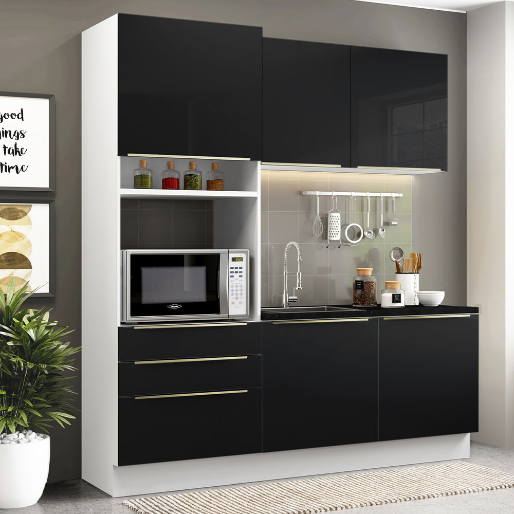 Foto 1 | Gabinete de Cocina Integral Compacta Madesa Lux Blanco/Negro 180 cm