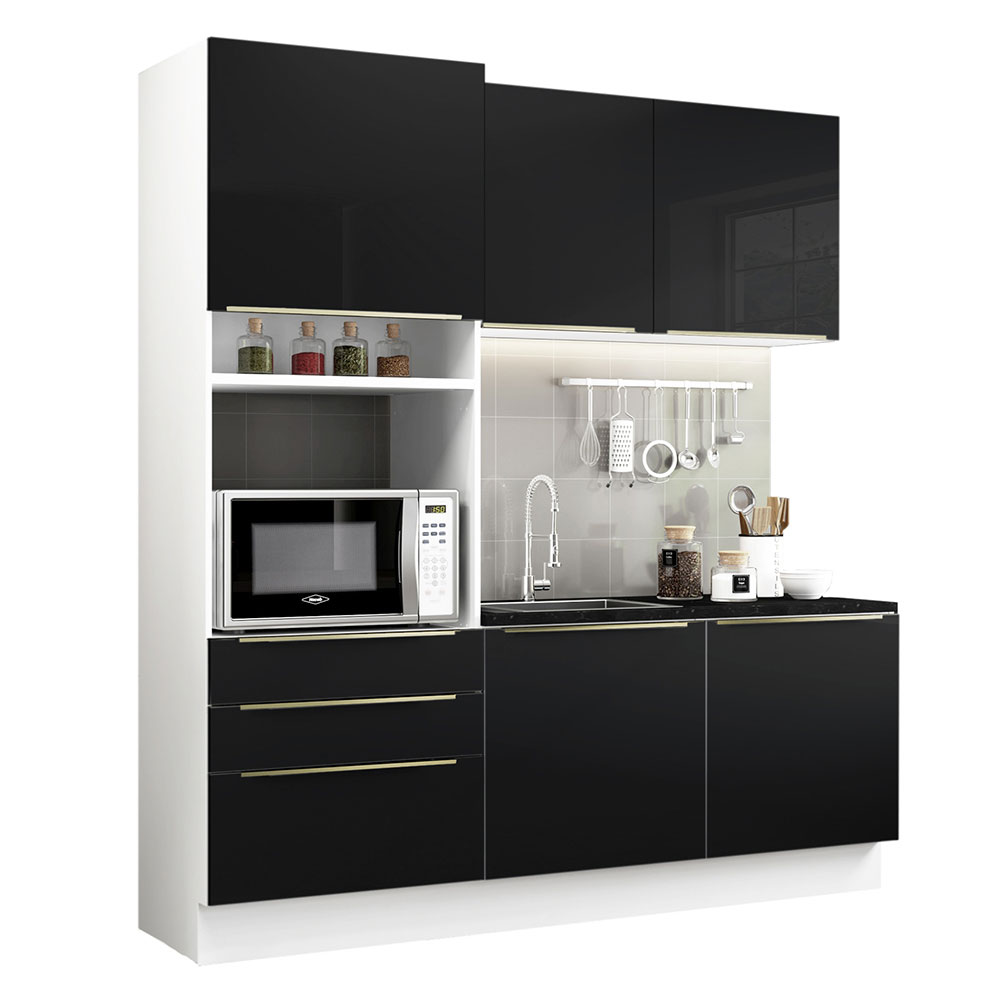 Foto 3 pulgar | Gabinete de Cocina Integral Compacta Madesa Lux Blanco/Negro 180 cm