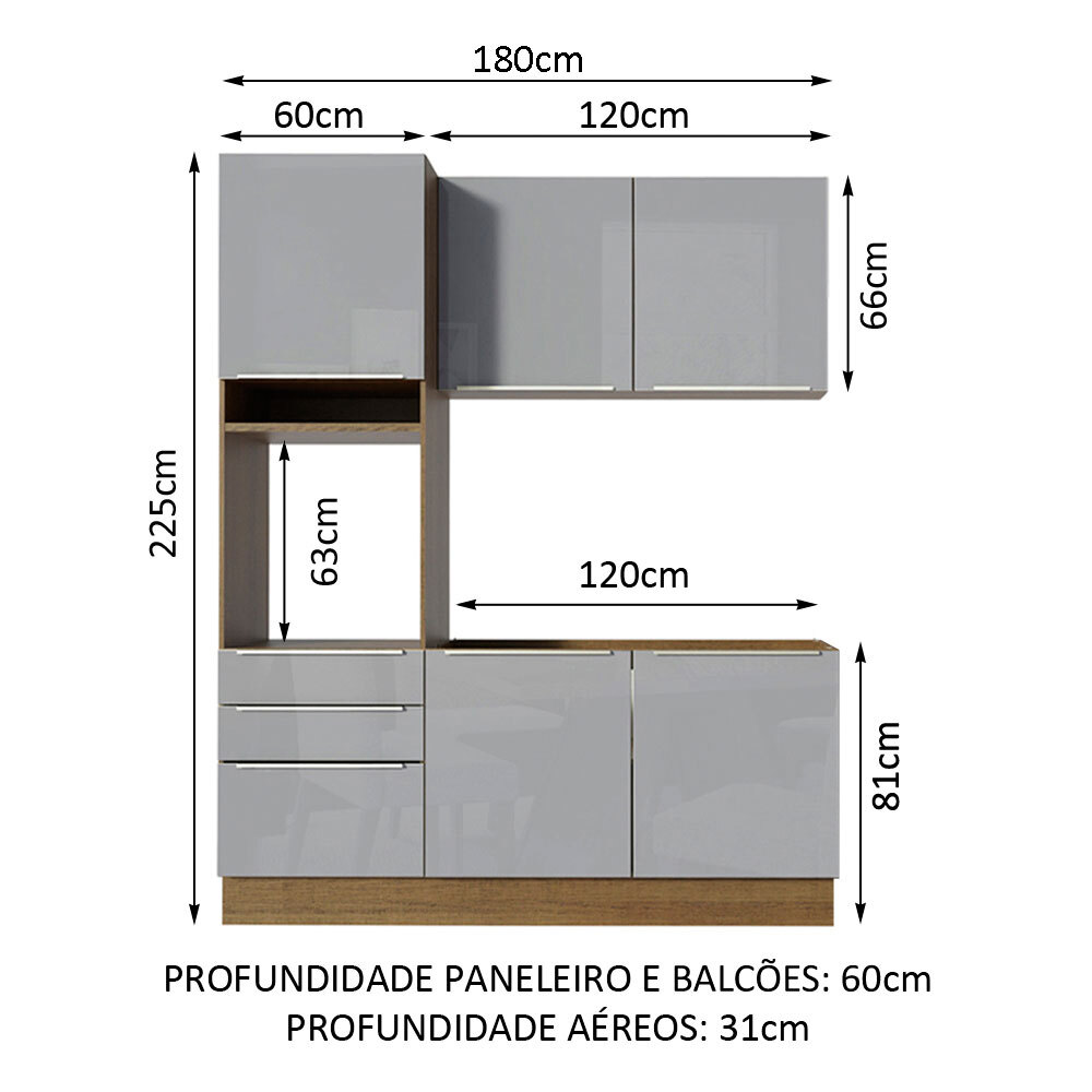 Foto 4 pulgar | Cocina Integral Compacta Madesa Lux Rústico/Gris 180 cm