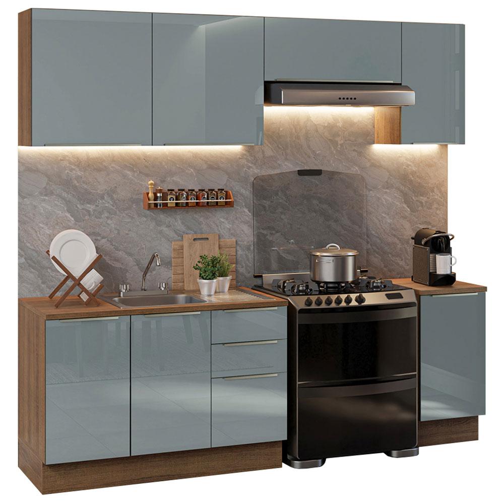 Cocina Integral Madesa Lux 240cm con Accesorios - Marrón/Gris